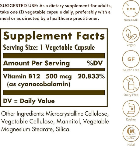 Solgar Vitamin B12 500 mcg Vegetable Capsules 250V cap