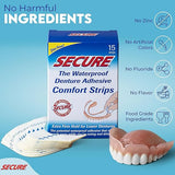 SECURE THE WATERPROOF DENTURE ADHESIVE COMFORT STRIPS 15 STRIPS