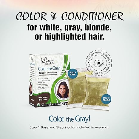 LIGHT MOUNTAIN HENNA GRAY-DARK BROWN 7OZ HAIR COLOR