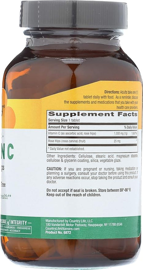 Country Life VITAMIN C 1000 W/ROSEHIPS,TR 90 Tablet