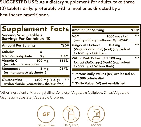 Solgar SHELLFISH-FREE Glucosamine MSM Complex Tablets