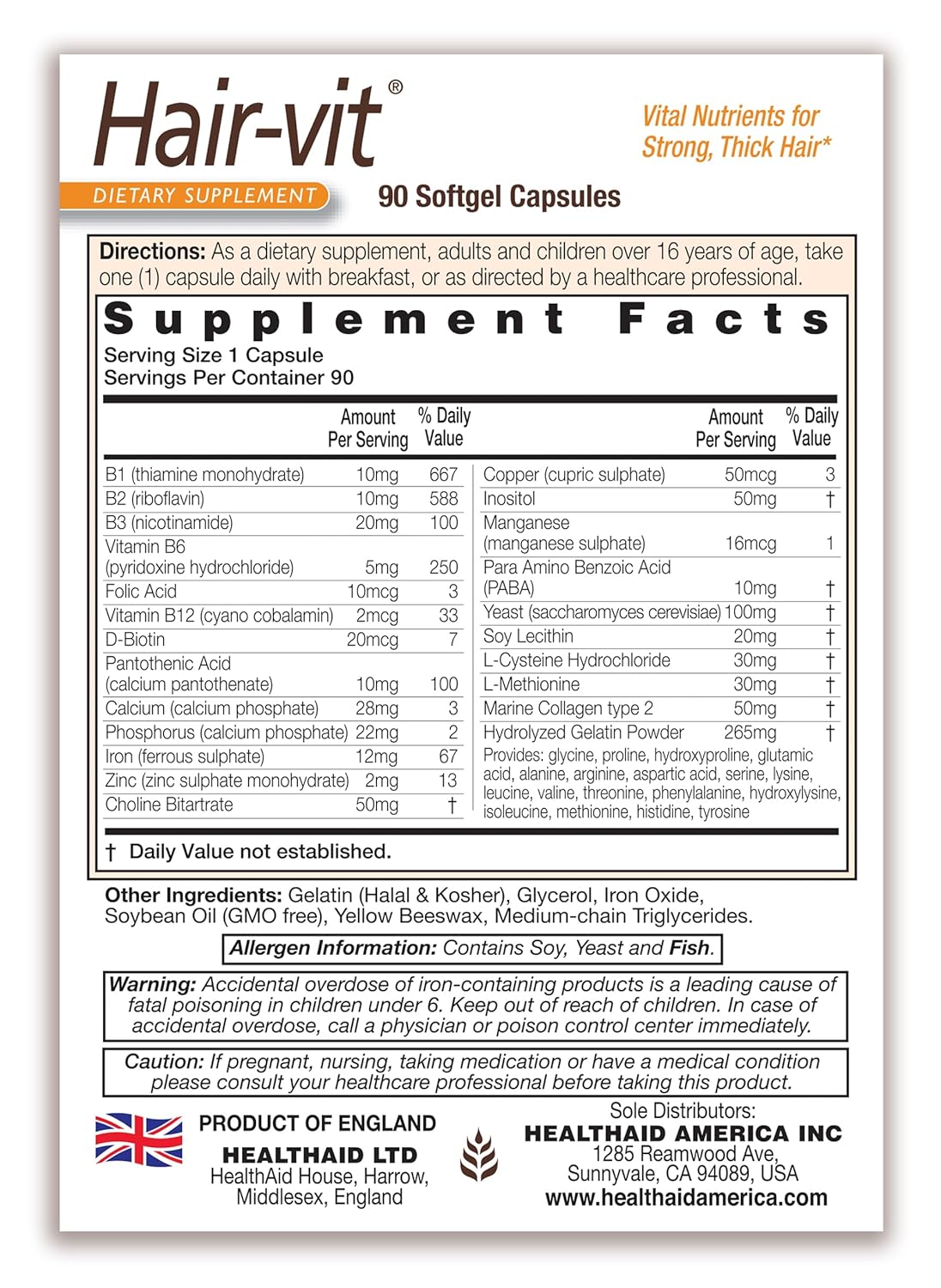 Health Aid Hair-Vit Strong Thick Hair 90 Softgels