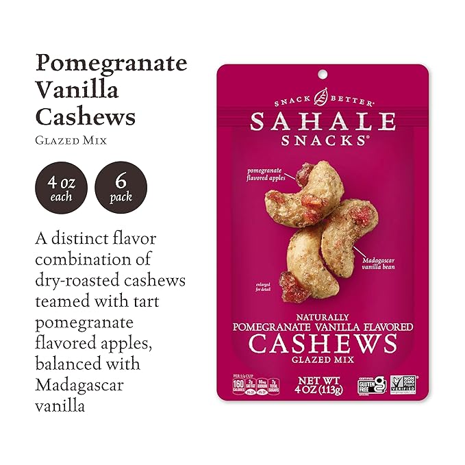 SAHALE SNACKS Cashews With Pomegranate & Vanilla 4 OZ