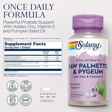 Solaray Vital Extracts Saw Palmetto & Pygeum 30CT  Softgel