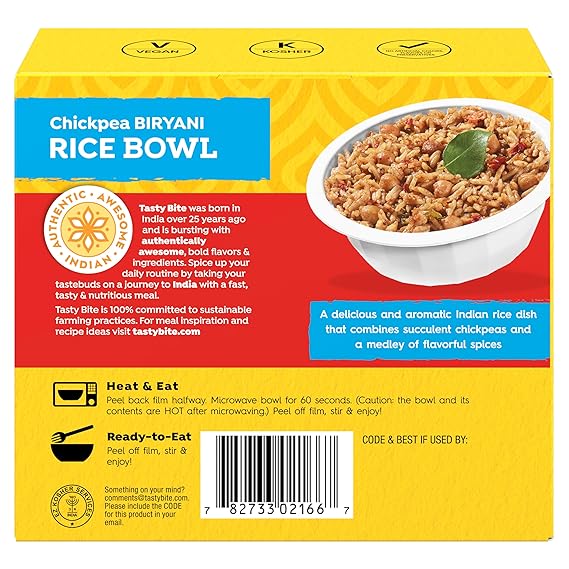 TASTY BITE ChickPea Biryani,Rice Bowl 7 OZ