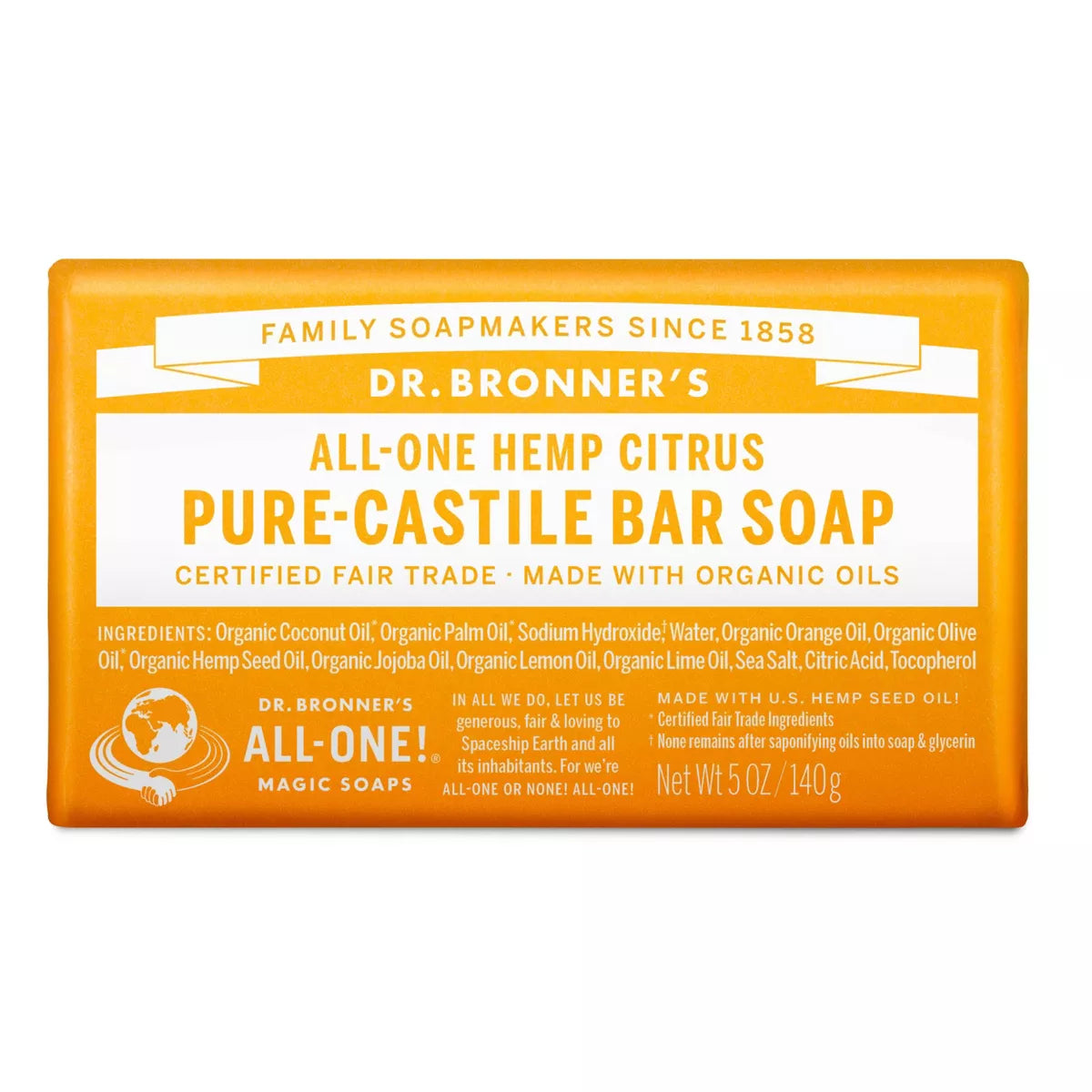 DR. BRONNER'S MAGIC SOAPS ORGANIC CASTILE BAR SOAP CITRUS ORANGE 5OZ