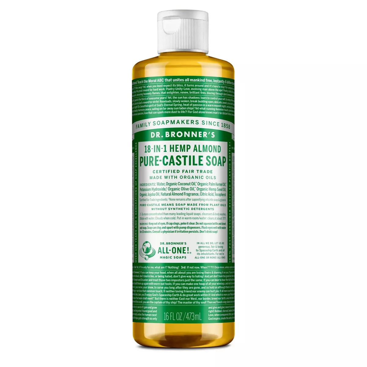 DR. BRONNER'S MAGIC SOAPS ORGANIC CASTILE LIQUID SOAP ALMOND 16OZ