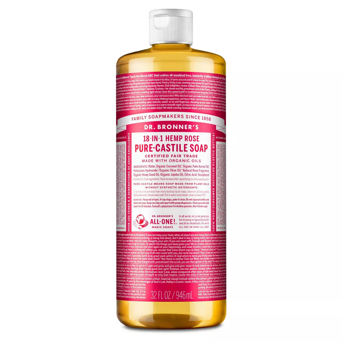 DR. BRONNER'S MAGIC SOAPS ORGANIC CASTILE LIQUID SOAP ROSE 32OZ