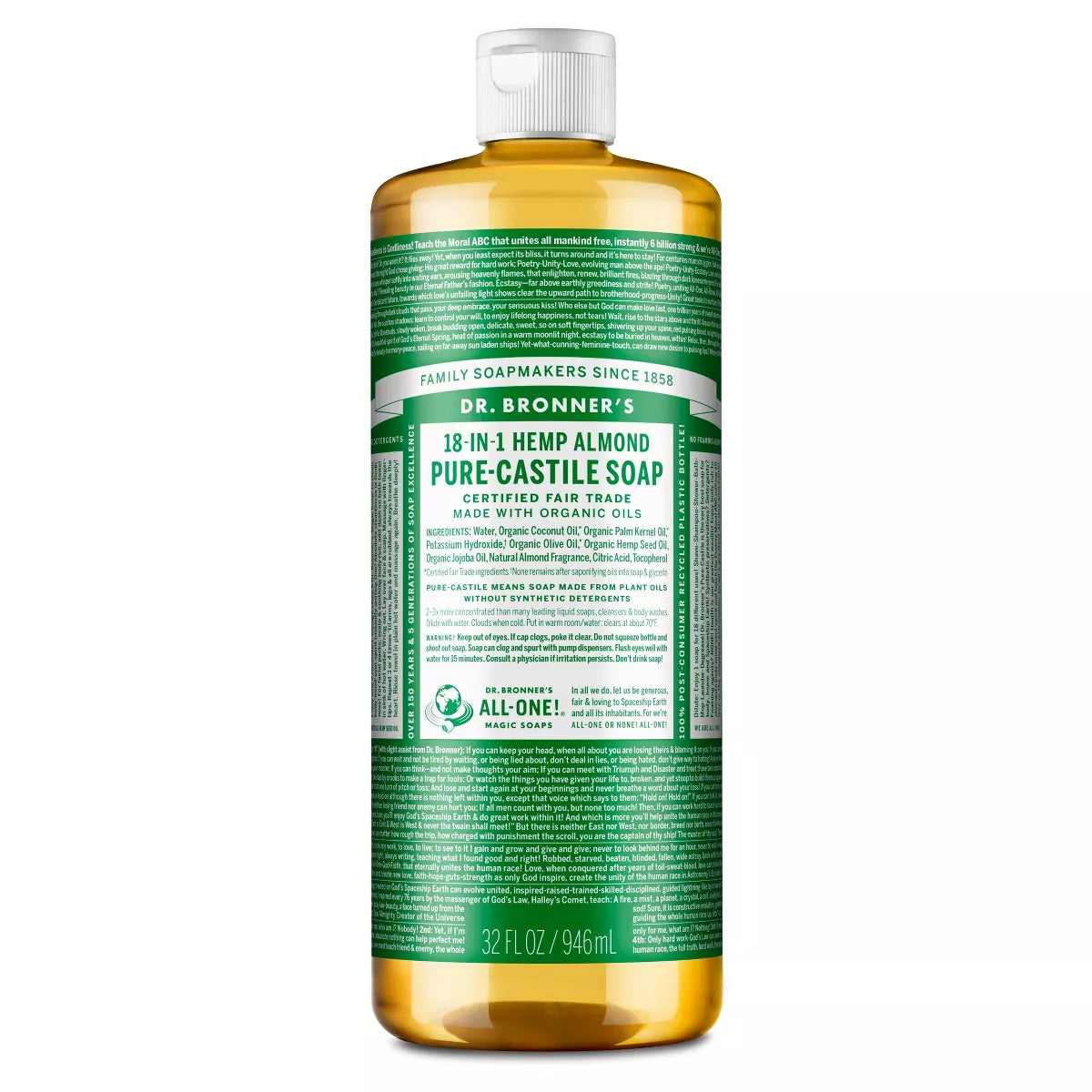 DR. BRONNER'S MAGIC SOAPS ORGANIC CASTILE LIQUID SOAP ALMOND 32OZ