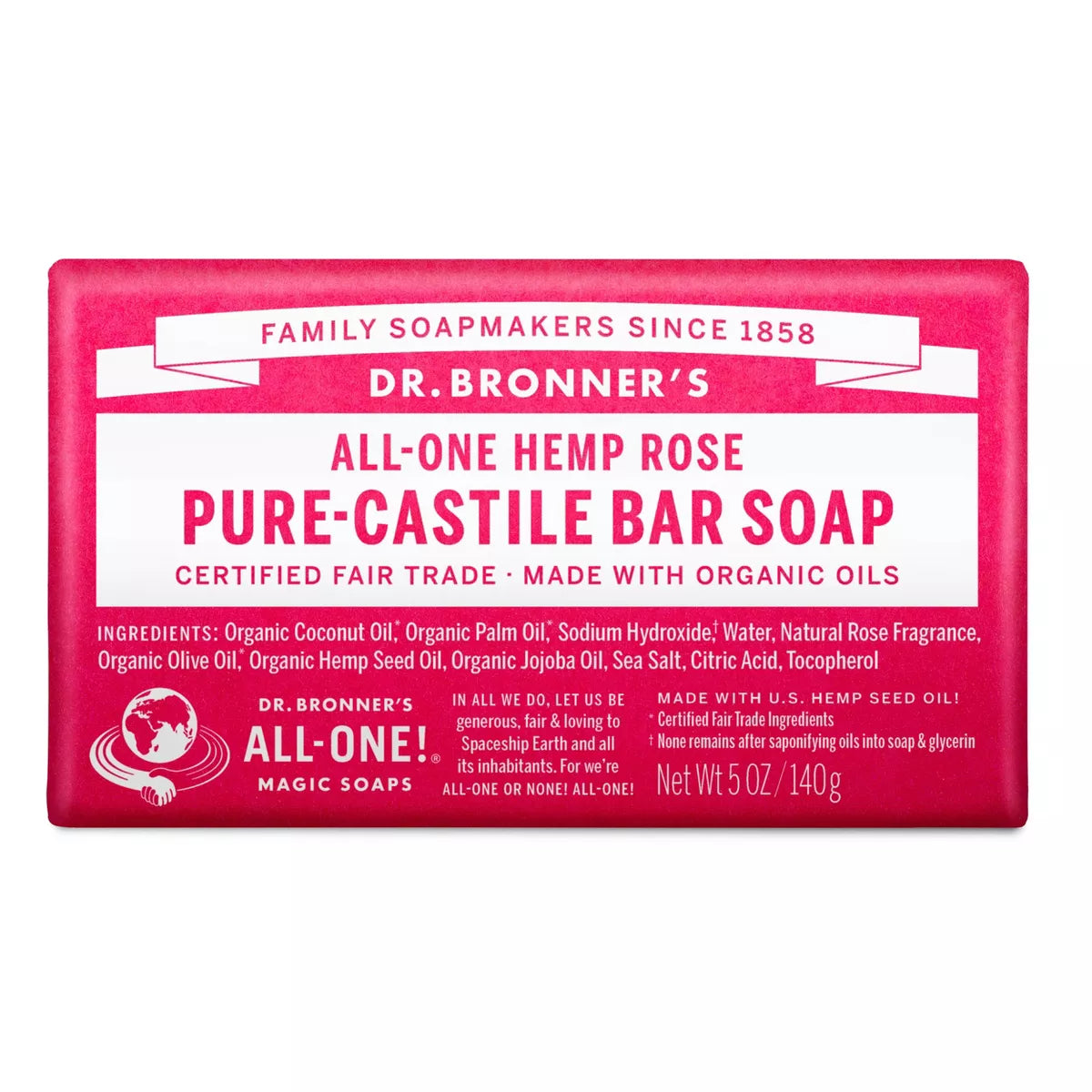 DR. BRONNER'S MAGIC SOAPS ORGANIC CASTILE BAR SOAP ROSE 5OZ