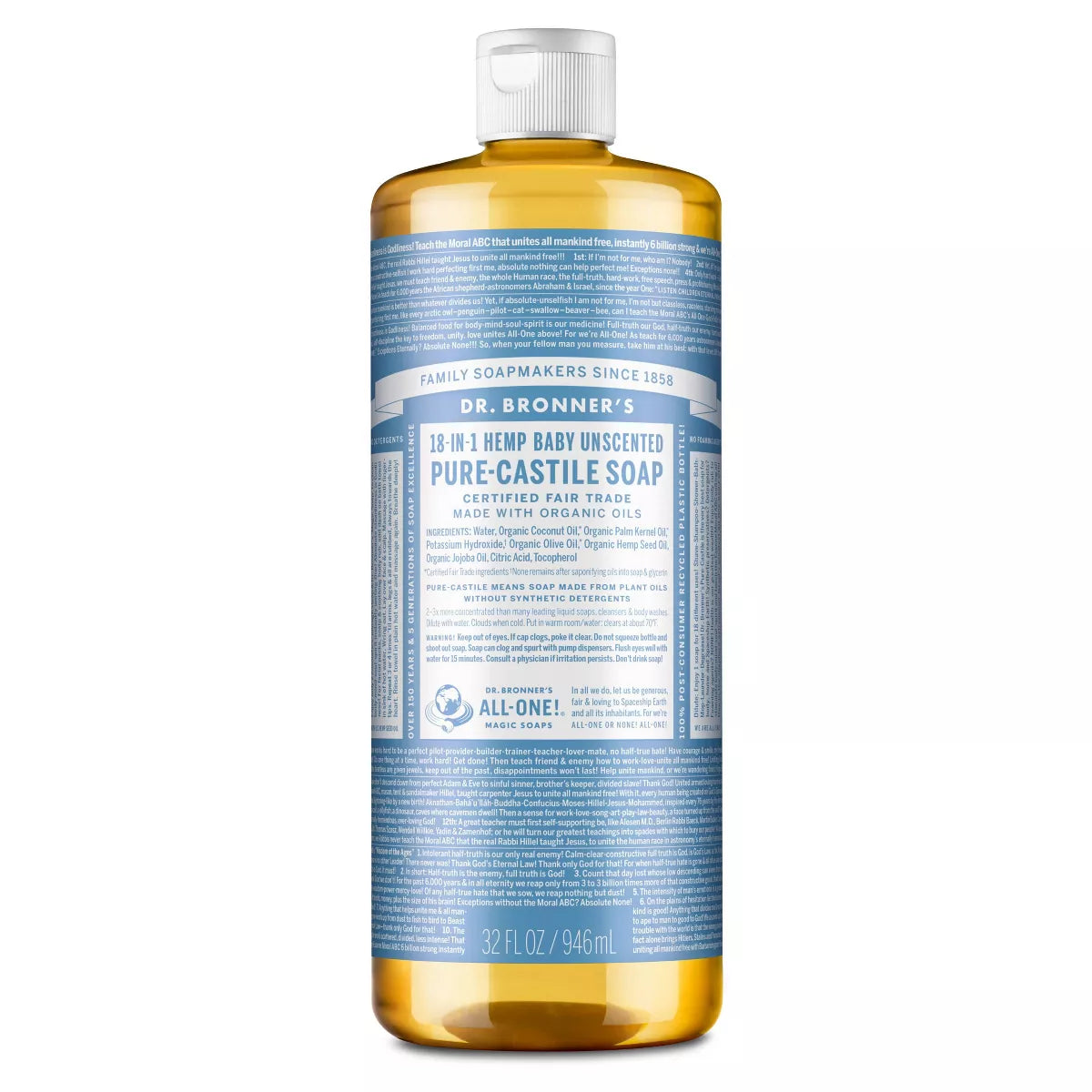 DR. BRONNER'S MAGIC SOAPS ORGANIC CASTILE LIQUID SOAP BABY MILD 32OZ