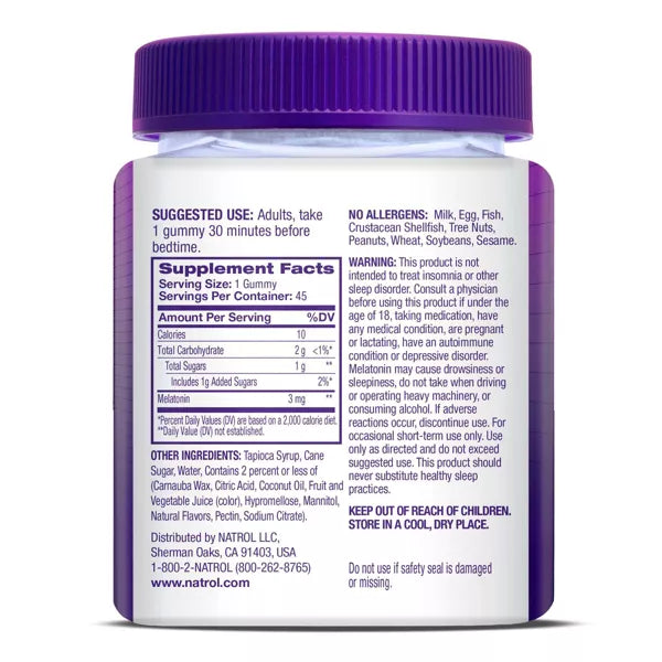 NATROL MELATONIN 3MG TIME RELEASE 45 GUMMY