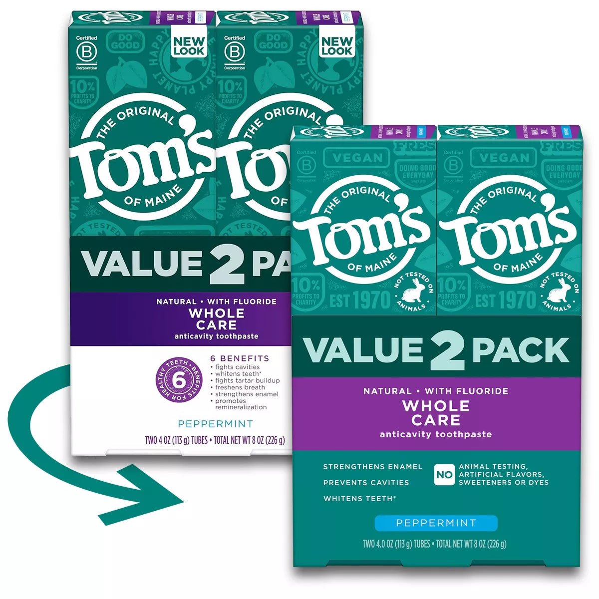 TOM'S OF MAINE WHOLE CARE TOOTHPASTE PEPPERMINT 4OZ TWIN PACK 2PC