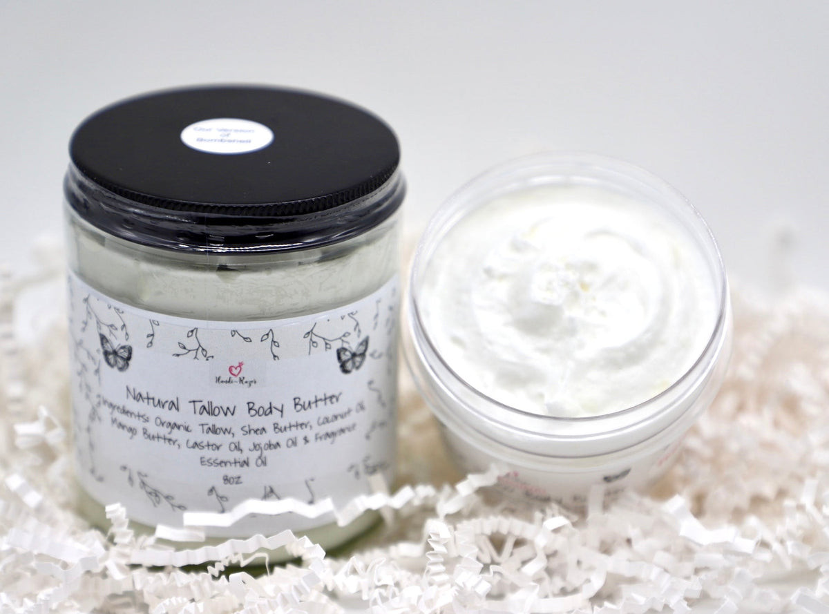 Handi-Razor Natural Tallow Body Butter open jar showing whipped texture