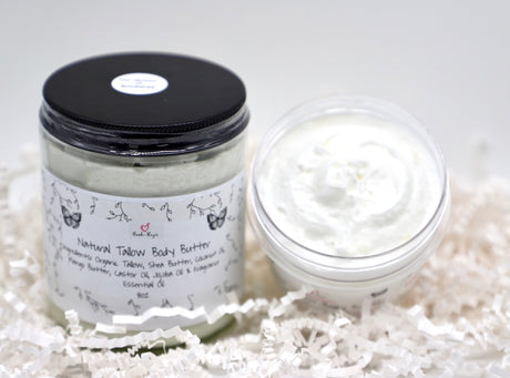Handi-Razor Natural Tallow Body Butter open jar showing whipped texture