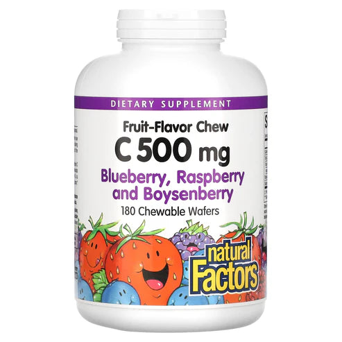 Natural Factors VITAMIN C 500 MG FRUIT-FLAVOR CHEW – BLUEBERRY, RASPBERRY & BOYSENBERRY  180/TAB
