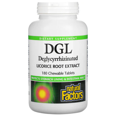 Natural Factors DGL TABLETAS MASTICABLES 400 MG EXTRACTO 10:1 DE EXTRACTO DE RAÍZ DE REGALIZ DEGLICIRRICINADO 180/TAB