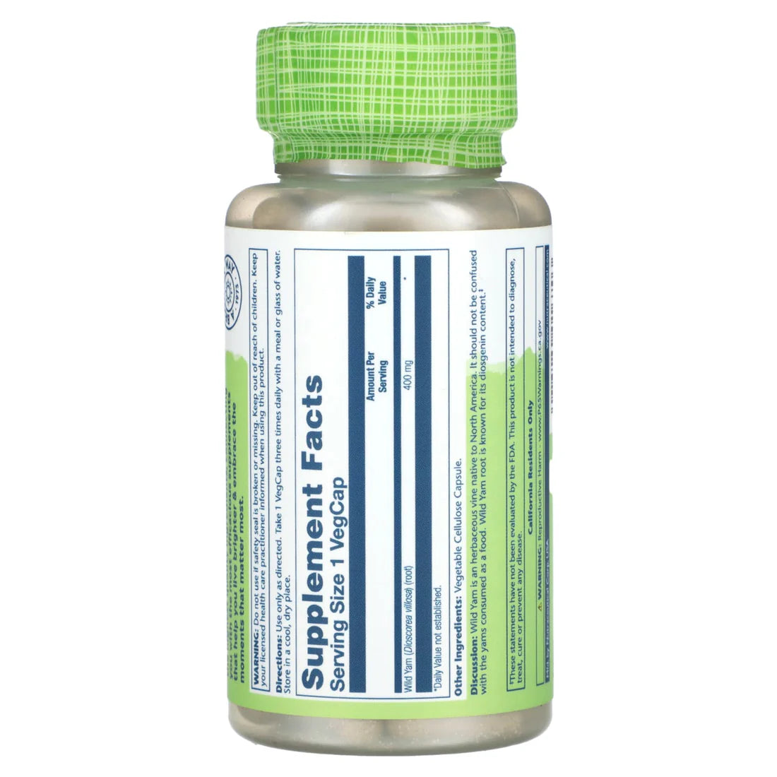 Solaray Wild Yam 100CT 400MG Veg Capsule