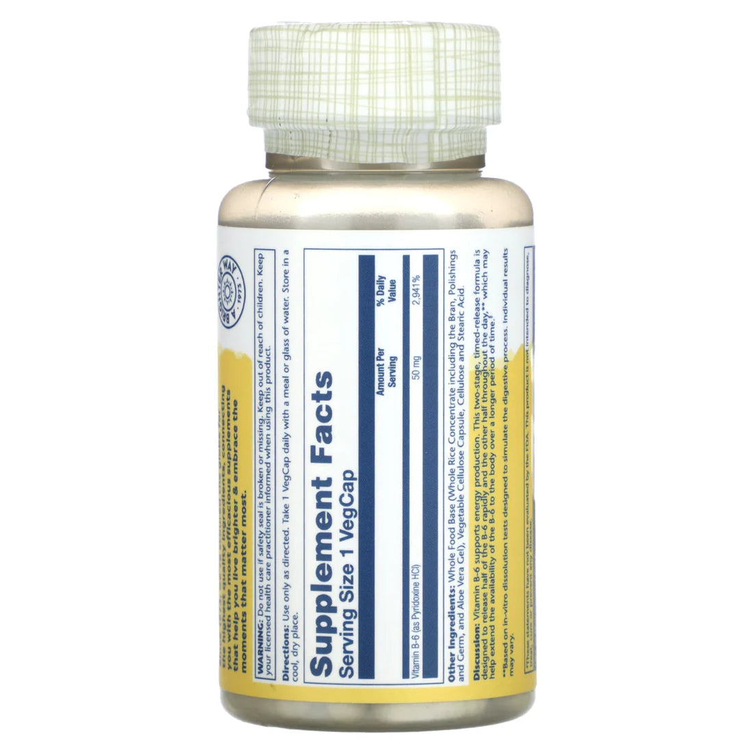 Solaray Vit B6 60CT 50MG Veg Capsule