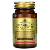 Solgar Vitamin D3 (Cholecalciferol) 25 mcg (1000 IU) Chewable Tablets - Natural Strawberry Banana Swirl Flavor 100tablet