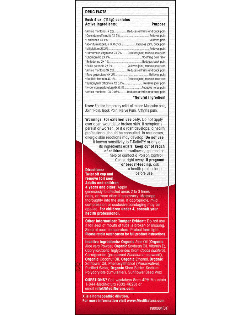 MEDINATURA T-RELIEF PLANT BASED RELIEF ARNICA +12 4OZ