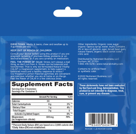 CALM GUMMIES RASPBERRY LEMON TRIAL & TRAVEL PACK 20 CT