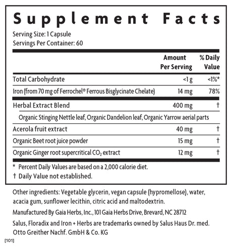 Gaia Herbs Floradix Iron & Herbs LP Caps 60 ct