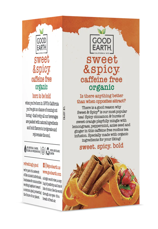 GOOD EARTH TEAS Organic Sweet & Spicy Herbal Tea Caffeine Free 18 BAG