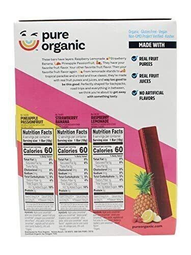PURE ORGANIC Strawberry Banana Fruit Bar 6.2 OZ - 12 bars