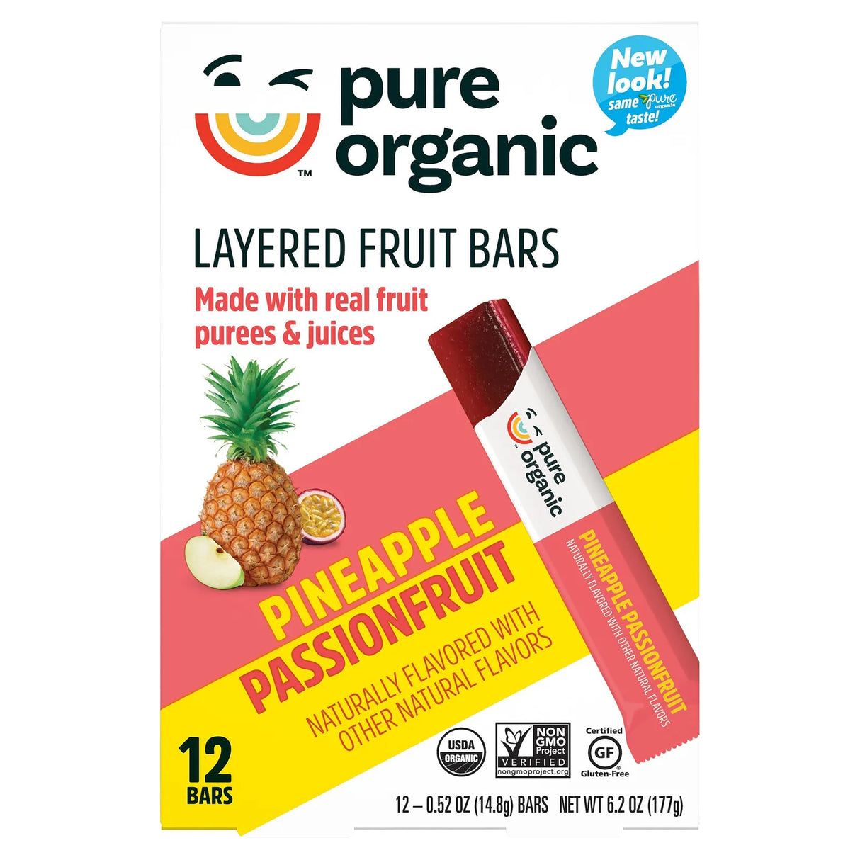 PURE ORGANIC Pineapple Passion Fruit Bar 6.2 OZ - 12 bars